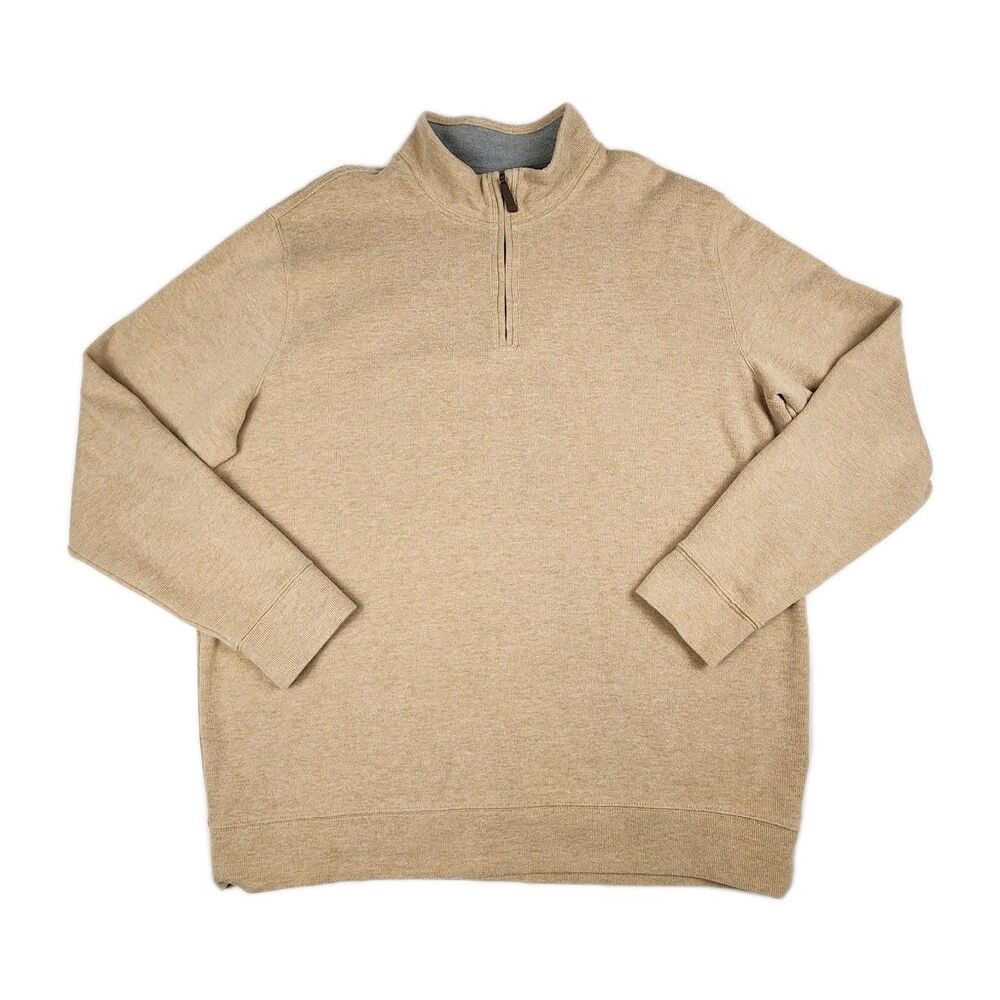 Lands End Ribbed Quarter Zip Pullover Mens XXL Camel Mock Neck Casual Preppy